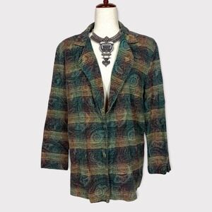 90s Vintage Plaid Paisley Blazer Jacket Small Oversized Preppy Academia Grunge
